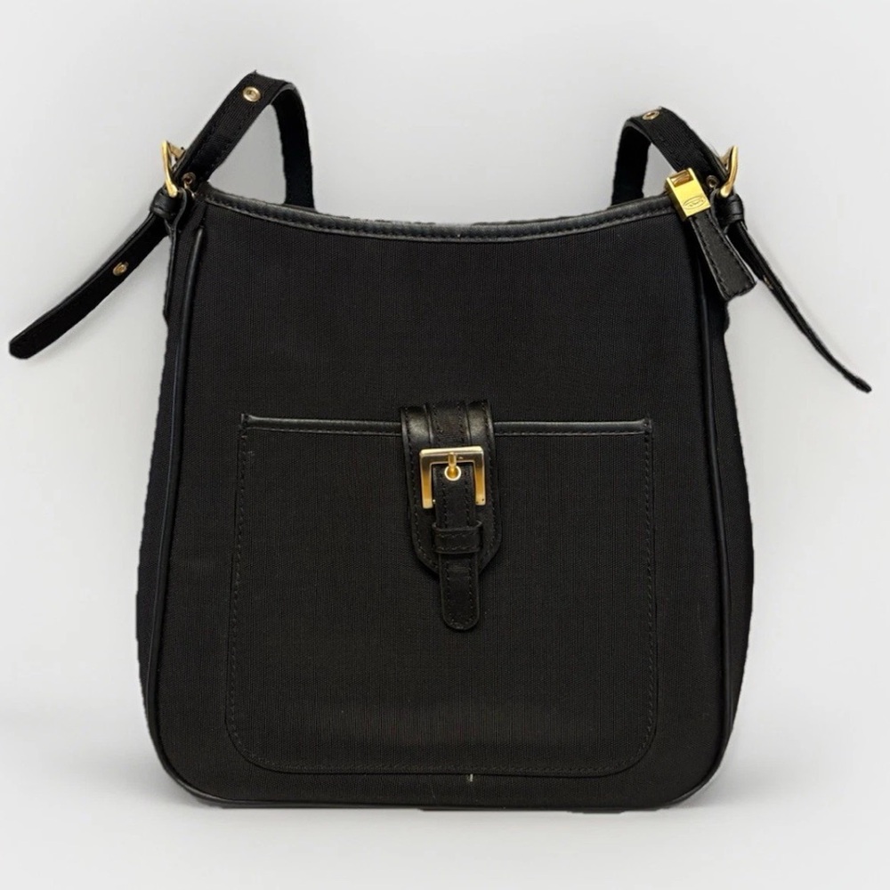 Talbots Black Nylon Crossbody Bag with Green Lining #5650